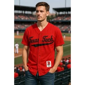 Vtg Boa Classic Texas Tech Red Raiders Red Baseball Jersey Button Up Size M USA